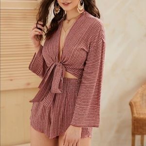 TWO PIECE STRIPED TOP AND SHORTS SET